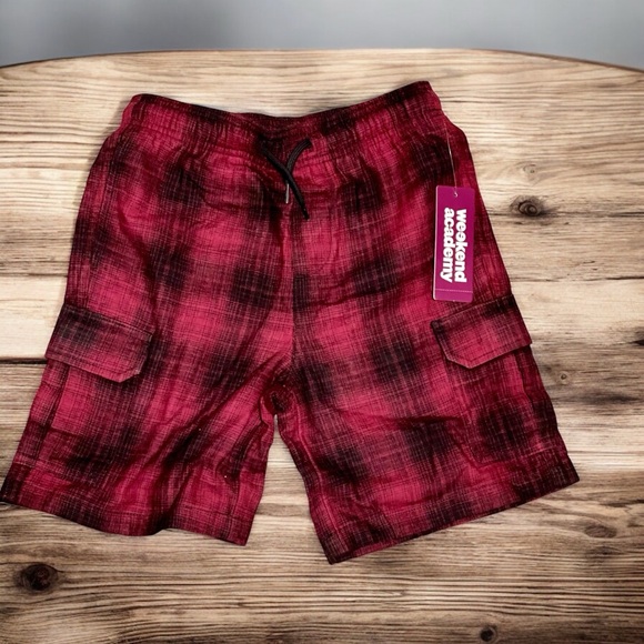 Weekend Academy Other - New boys red and black plaid flannel cargo shorts